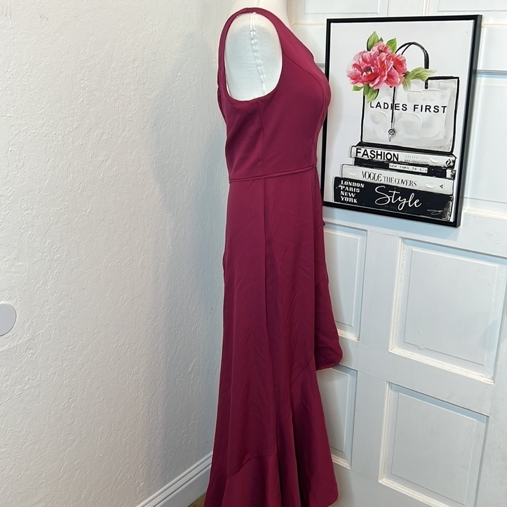 NWT Ieena for Mac Duggal One Shoulder High Slit Ruffle Gown Size 8 - Picture 4 of 10